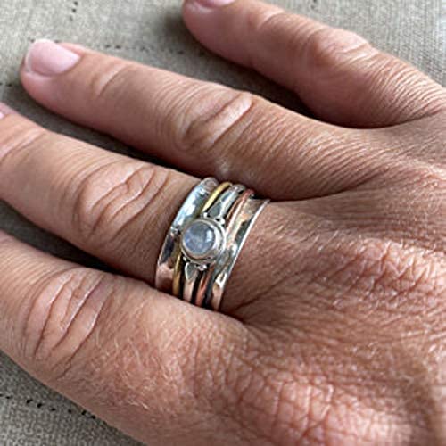 Moonstone Spinner Ring for Women - Handmade Silver Meditation & Anxiety Relief Ring - Elegant Spinning Statement Band Jewelry - Perfect for Stress Relief, Mindfulness & Fashion Accessories