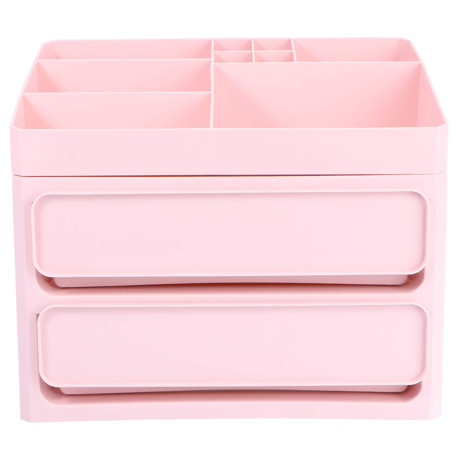 Cabilock Large Pink Makeup Organizer with Drawers - Cosmetic Storage Box, Jewelry Display & Nail Polish Organizer for Vanity, Bathroom or Dorm Room - Desktop Sundries Organizer for Makeup Brushes, Lipsticks & Accessories