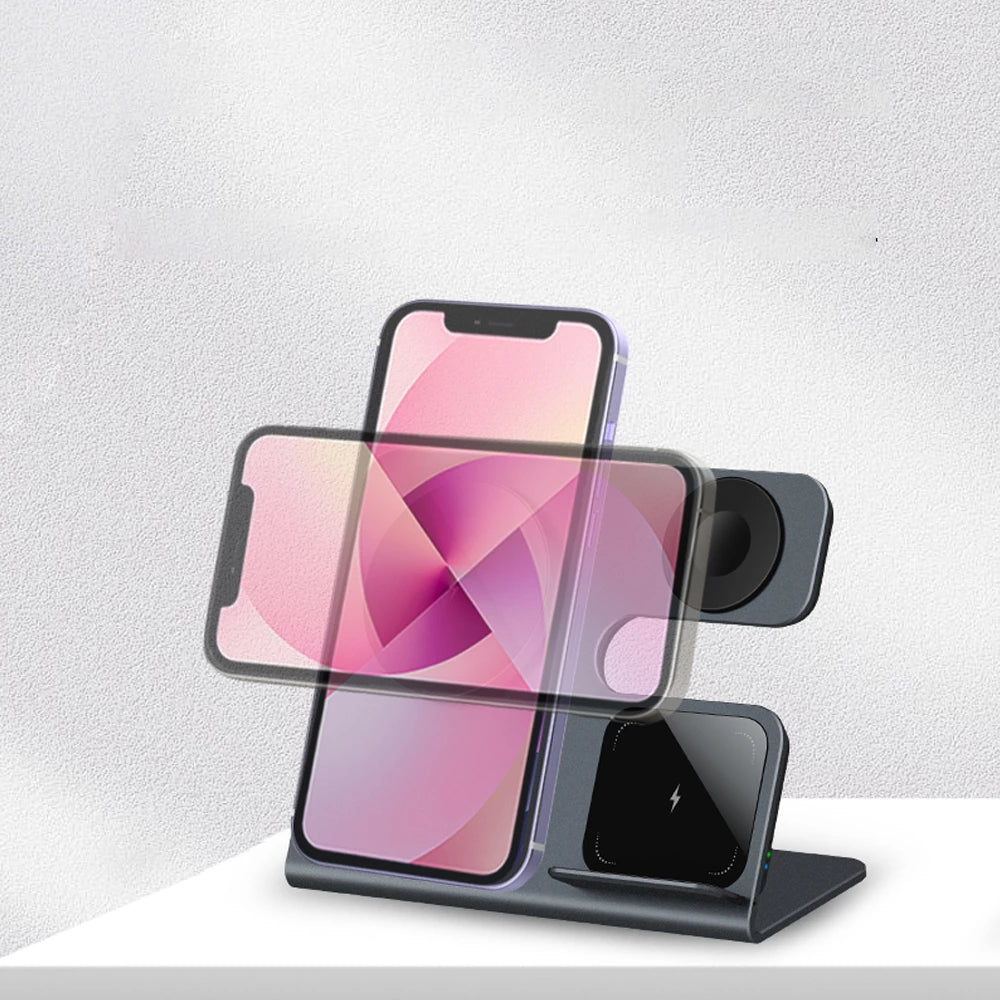MagStorm 3-in-1 Magnetic Wireless Charger for iPhone 14/13/12, Apple Watch & AirPods - Fast Charging Stand for Home, Office & Travel