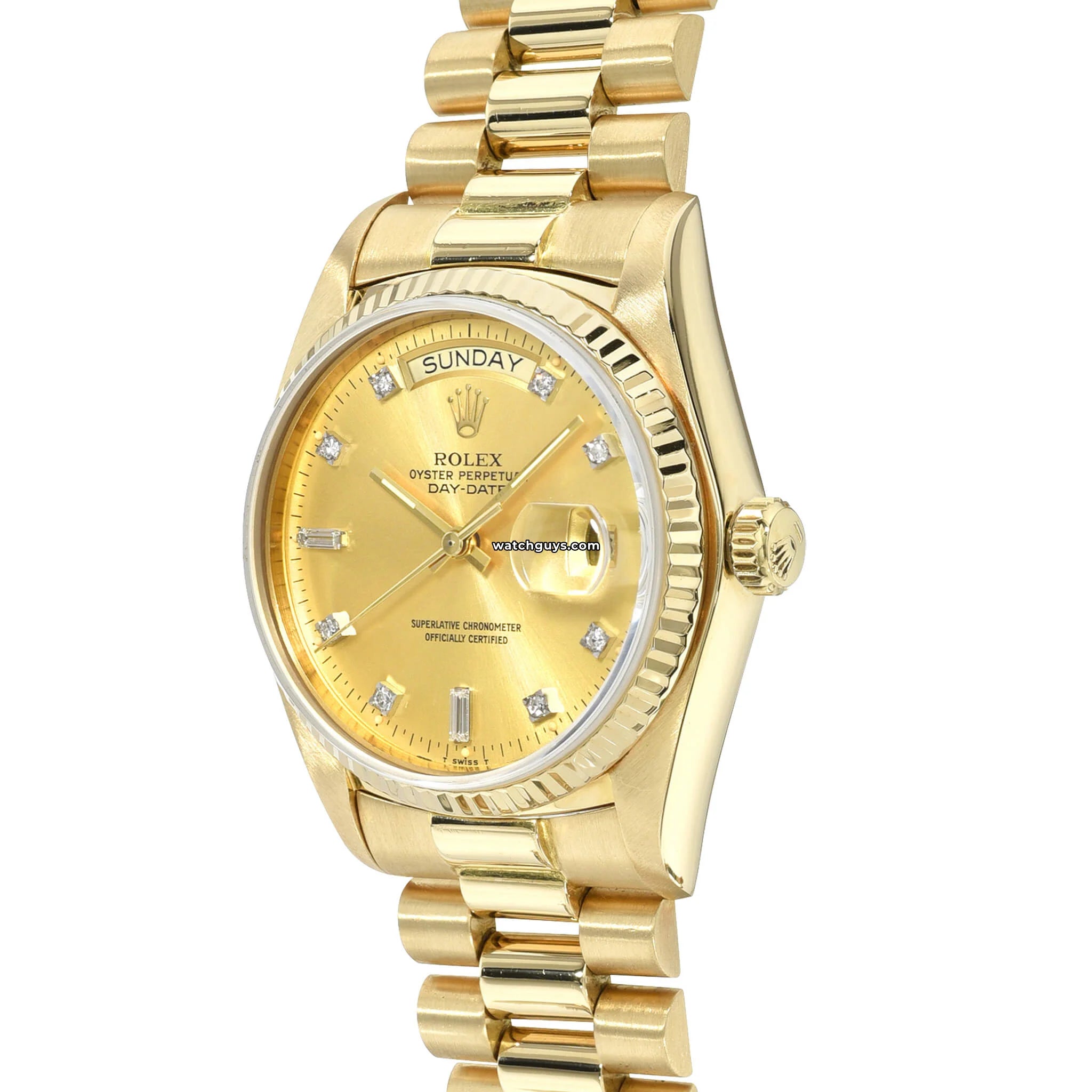Rolex Day-Date 18038 18K Gold Men's Watch with Champagne Dial & Diamond Hour Markers - Luxury Dress Watch for Business & Formal Occasions