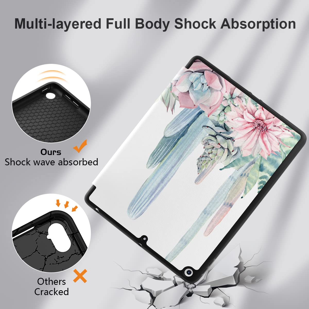 DONGKE iPad 10.2 Inch Case (2021/2020/2019) - Compatible with iPad 9th/8th/7th Generation - Slim Stand Protective Cover with Pencil Holder & Auto Sleep/Wake - Soft TPU Back - Saguaro Cactus Design - Perfect for Work, School & Travel
