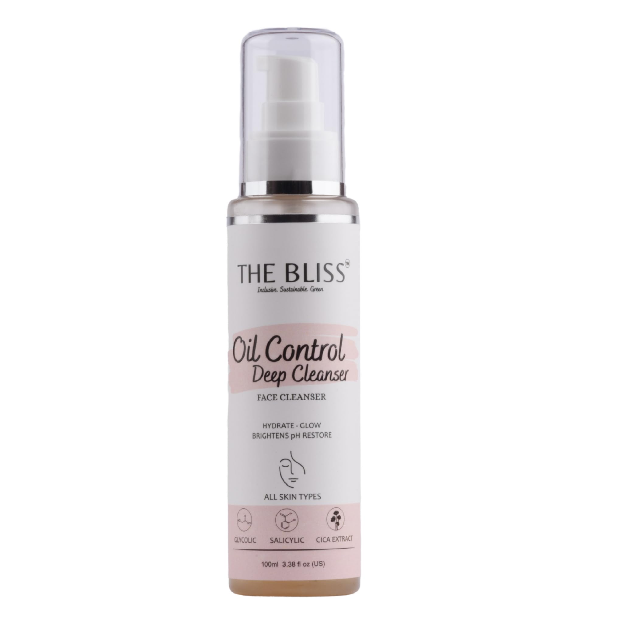 Bliss Acne & Blackhead Control Face Wash with AHA, BHA & CICA Extract - Oil-Free, Pore Minimizing Cleanser (100ml) for Oily & Acne-Prone Skin - Perfect for Daily Skincare Routine