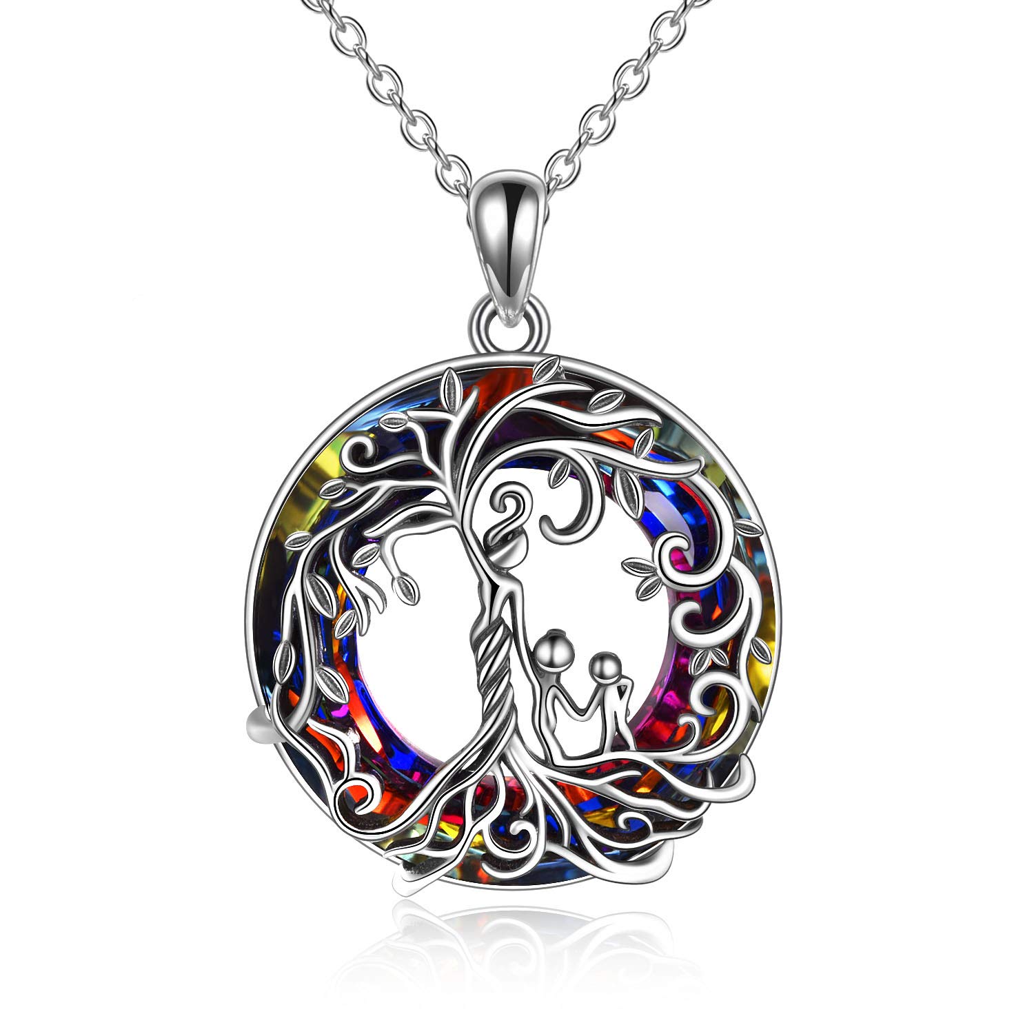 TOUPOP 925 Sterling Silver Family Tree Necklace for Mom, Daughter, Son - Mother's Day, Birthday Gift for Women, Grandma - Elegant Crystal Jewelry for Special Occasions & Family Bonding