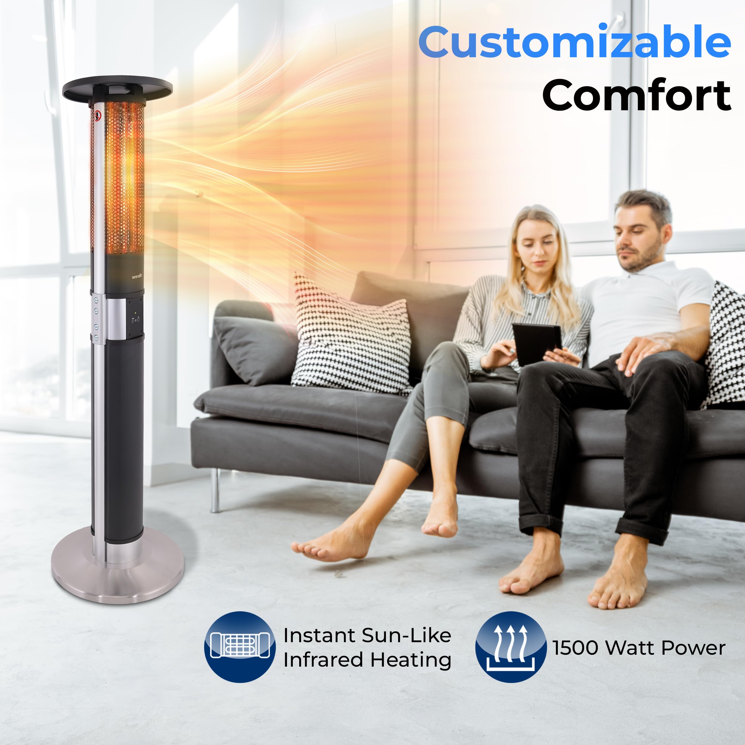 SereneLife 1500W Infrared Electric Patio Heater with Remote Control - Portable Indoor Outdoor Heater for Restaurants, Backyards, Garages & Decks | Black Tower Heater for Winter Warmth & Outdoor Entertaining