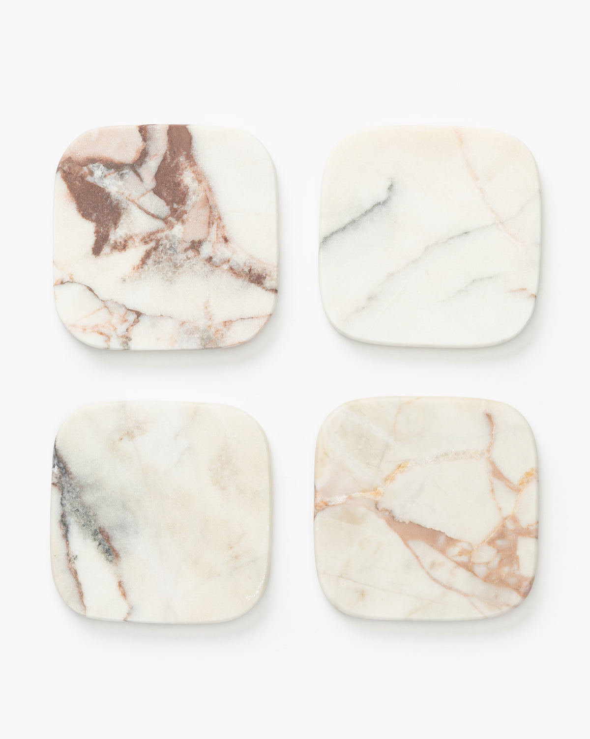Verona Matte Marble Coasters Set of 4 - Premium Stone Drink Coasters for Coffee Table, Bar, Dining Table - Elegant Home Decor & Housewarming Gift