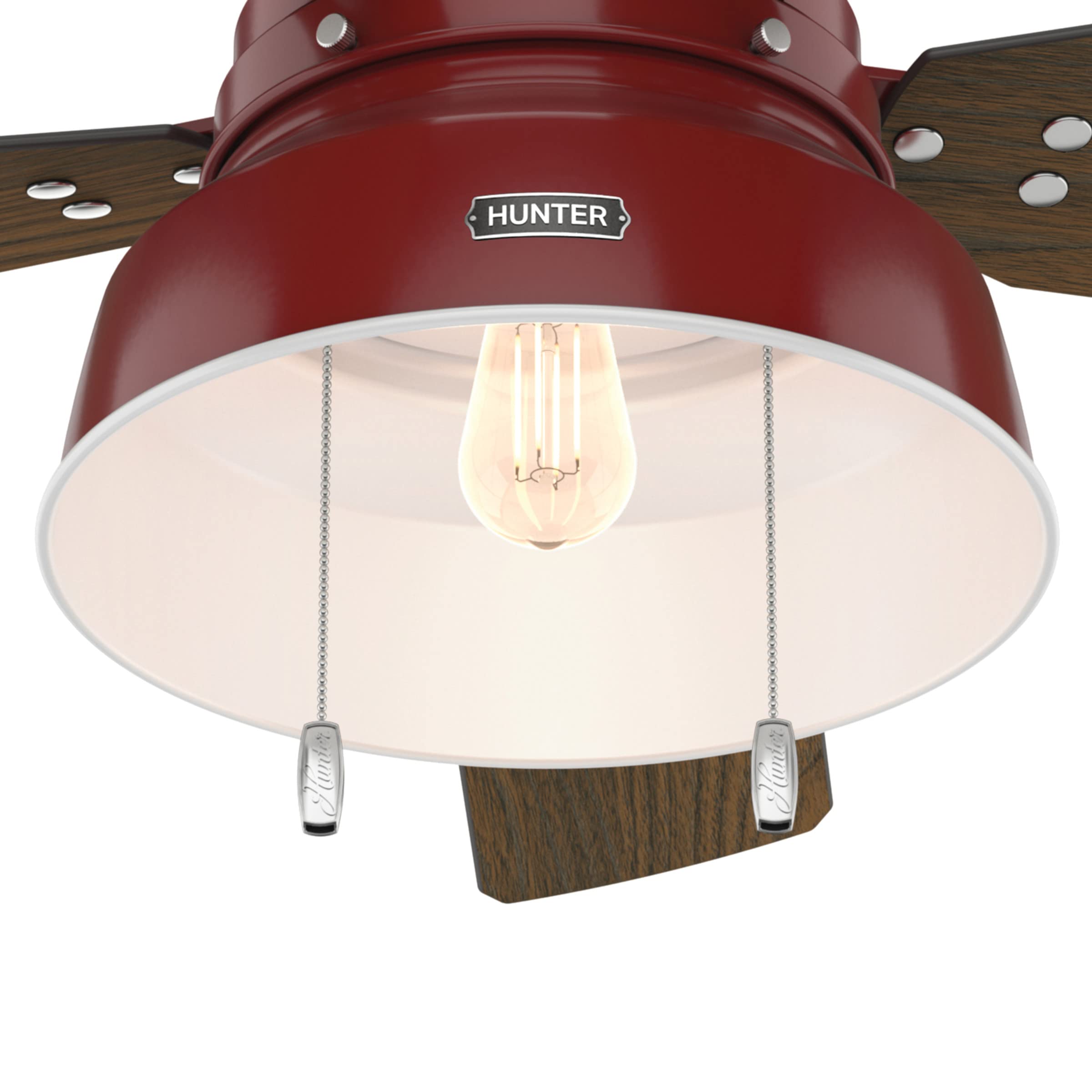 Hunter 59312 52 Inch Mill Valley Ceiling Fan with Light Kit - Large Barn Red Indoor/Outdoor Ceiling Fan for Living Room, Bedroom, Patio & Covered Porch