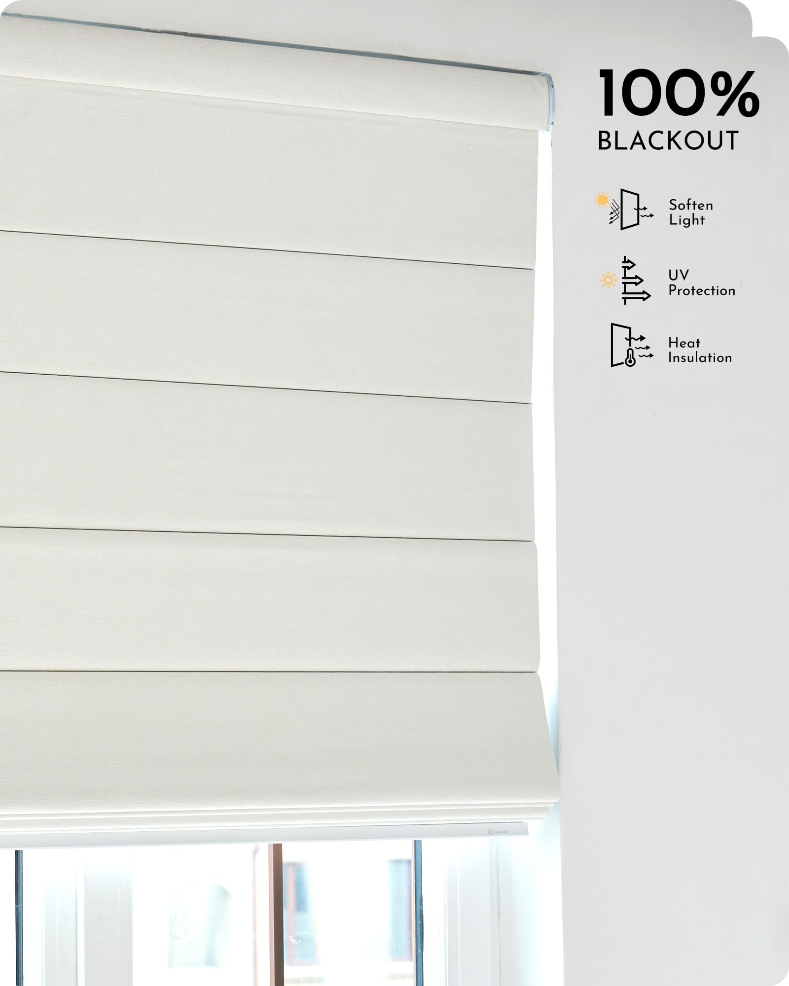 Graywind Smart Roman Shades - 100% Blackout Motorized Window Blinds with Alexa & Google Assistant, Rechargeable Battery, Remote Control, Room Darkening, Custom Size (Matelasse White) - Perfect for Bedrooms, Living Rooms & Home Offices
