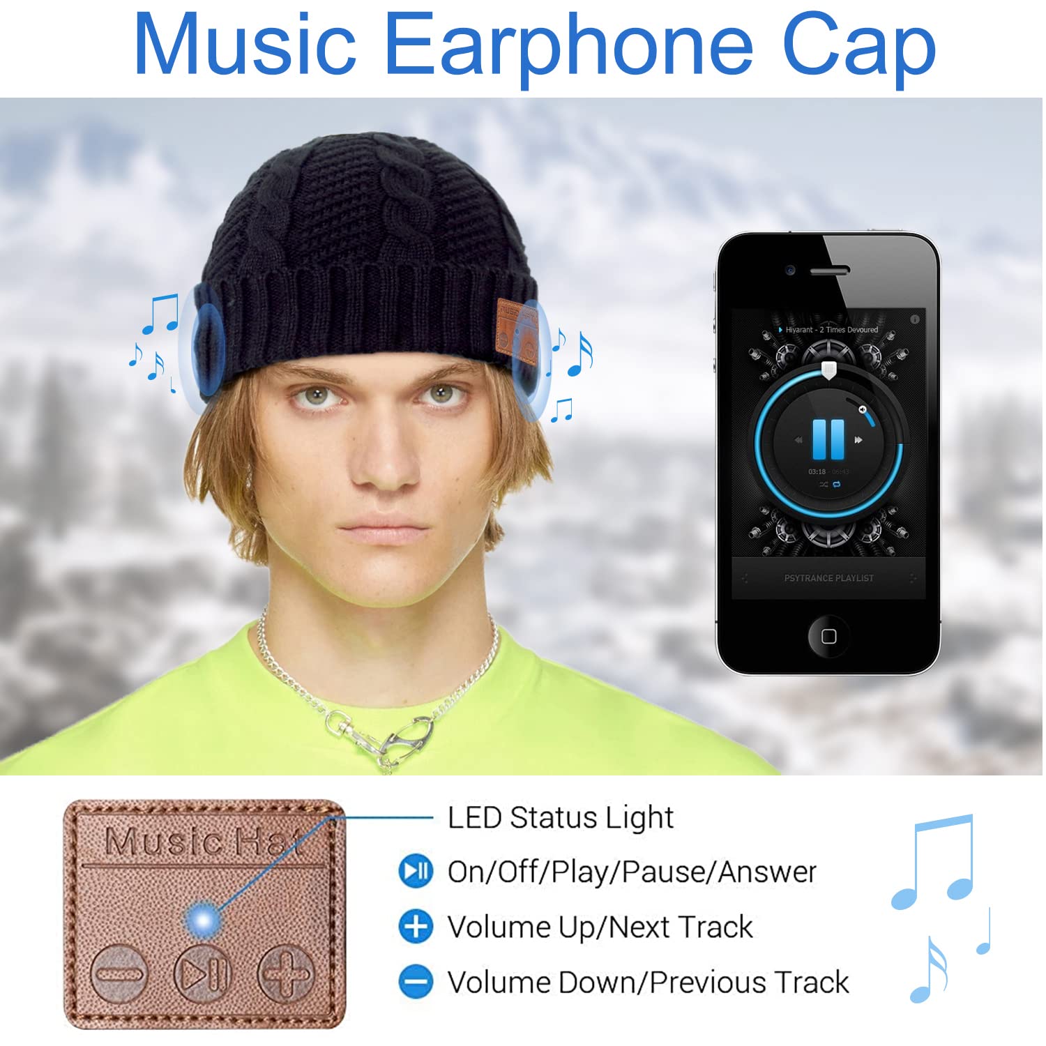 Vegawumen Bluetooth Beanie Hat for Men with Built-in Wireless Headphones - Bluetooth 5.2 Stereo Headset Winter Hat - Perfect Christmas Gift for Men & Boys (Ages 15-30) - Great for Skiing, Running, and Outdoor Activities