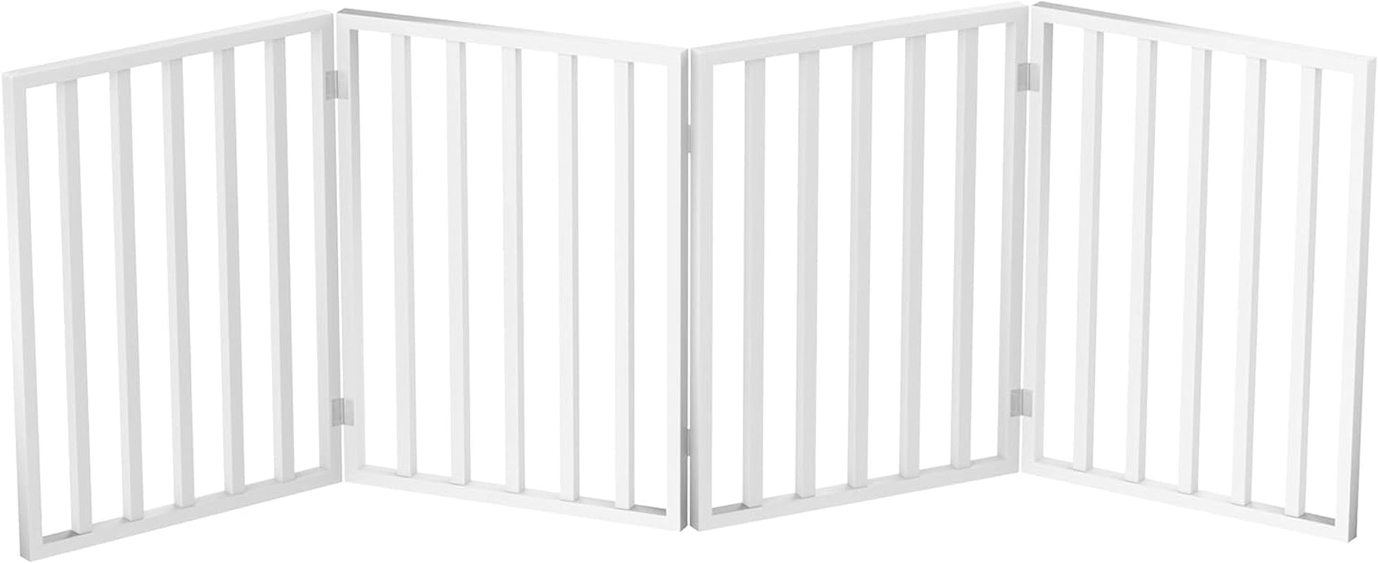 4 Panel Foldable Pet Gate for Dogs & Cats - 72x24 Inch Freestanding Indoor Dog Fence for Stairs, Hallways, Doorways - Retractable Wooden Gate (White) - Perfect for Home Safety & Pet Containment
