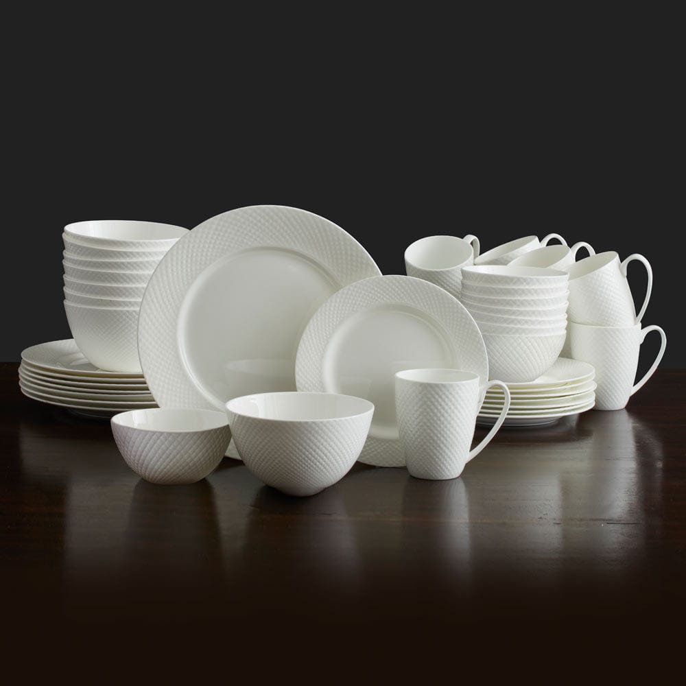 Stanton 40-Piece Dinnerware Set - Service for 8 People, Porcelain Dinner Plates, Salad Plates, Bowls & Mugs - Elegant Tableware for Family Dinners, Parties & Holiday Entertaining