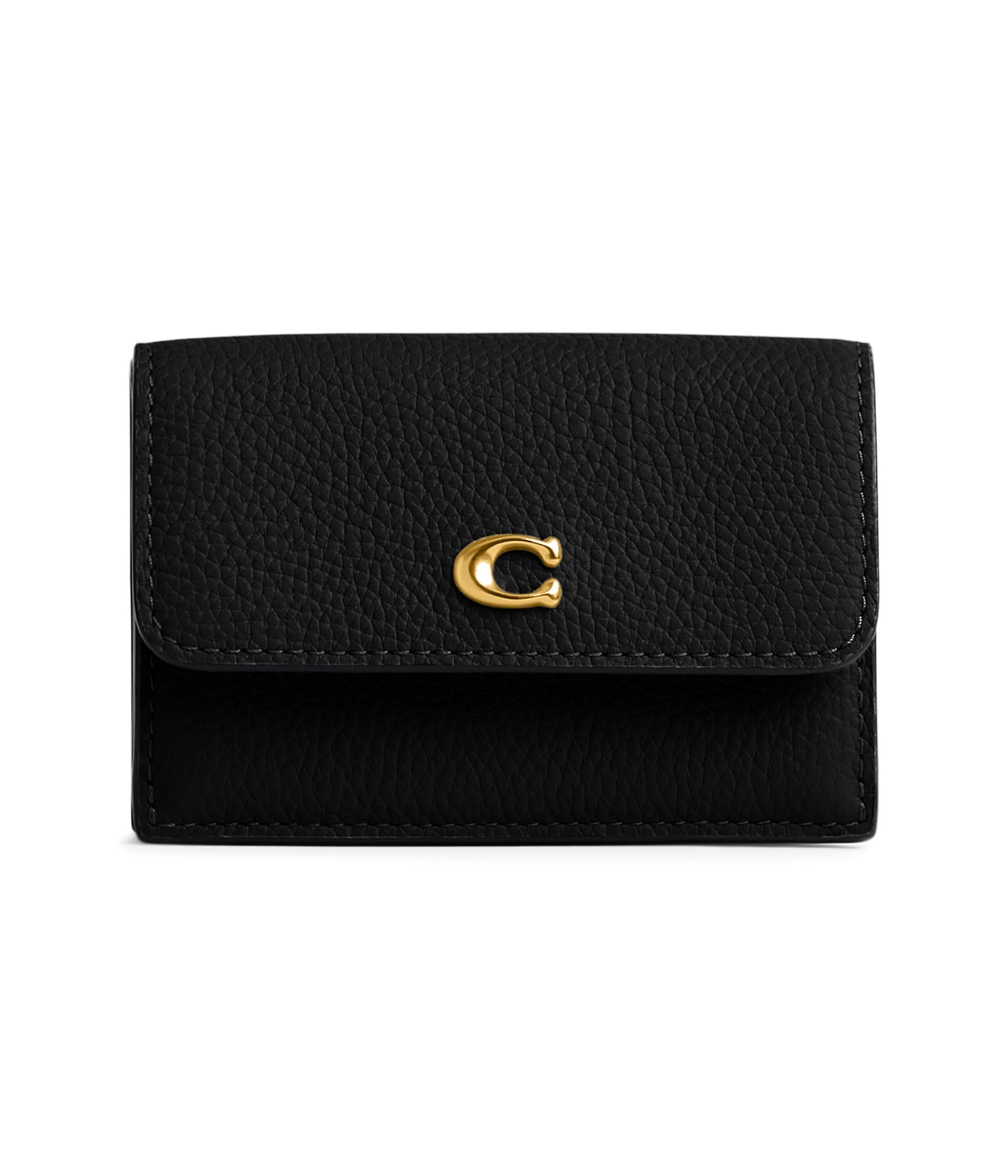 Coach Women's Essential Polished Pebble Mini Trifold Wallet - B4/Black, One Size | Compact Leather Wallet for Everyday Use, Travel & Gift Giving
