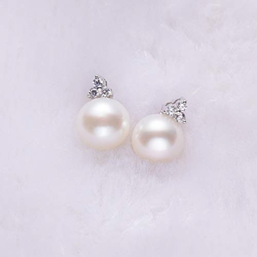 8-9mm Freshwater Pearl Earrings for Women, 925 Sterling Silver CZ Stud Earrings - VIKI LYNN | Elegant Gift for Anniversary, Wedding & Everyday Wear