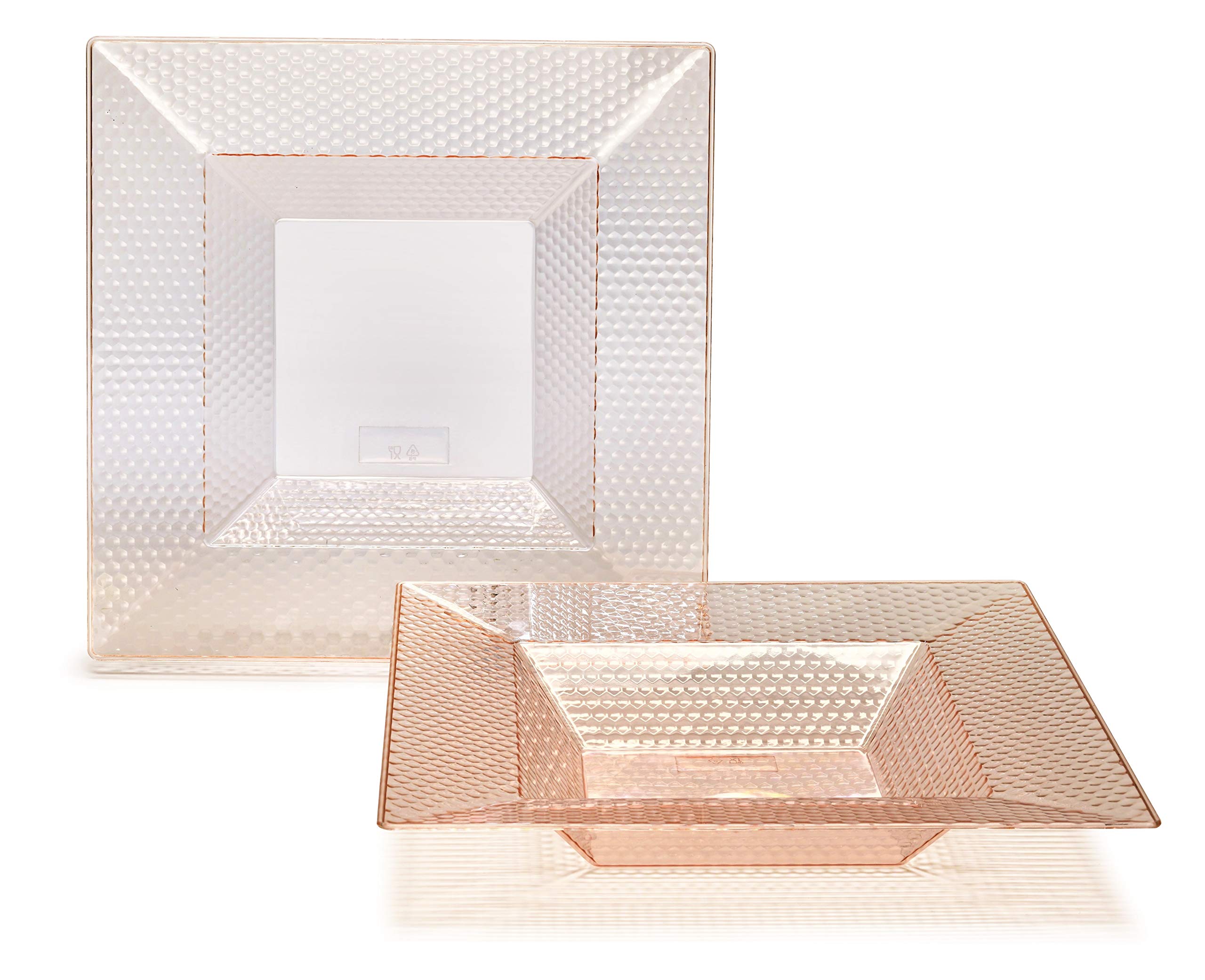 240 Pack Heavyweight Disposable Plastic Bowls - 12oz Square Soup Bowls for Wedding, Party & Events (Clear/Blush) - Perfect for Catering, Picnics & Outdoor Dining