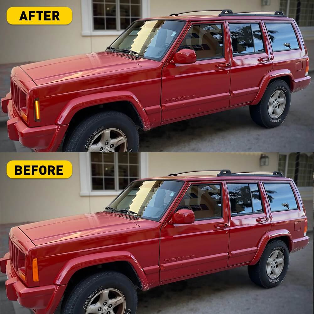 1997-2001 Jeep Cherokee LED Side Marker Lights - Smoked Shell Amber Front Bumper Replacement - Durable Waterproof Lights for Off-Roading & Night Driving
