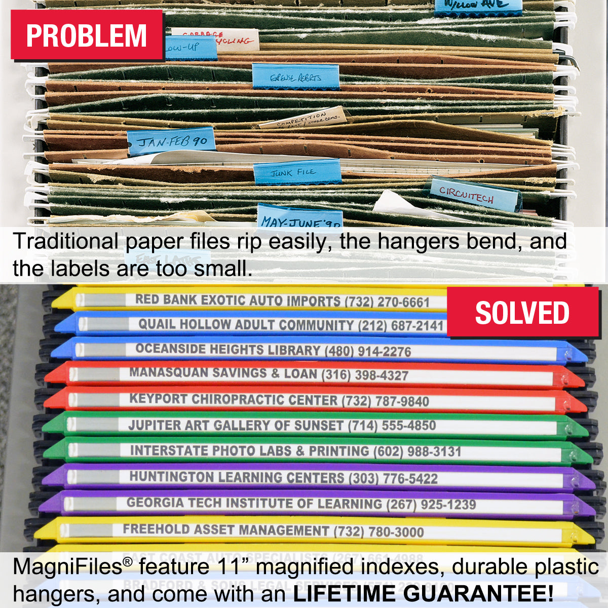 Ultimate MagniFile™ Hanging File Folders - Letter Size with 11 Magnified Index Tabs (5-Pack) - Double File Title Visibility for Fast Organization - Includes 25 Index Strips & Lifetime Guarantee - Perfect for Office, Home Filing & Document Management