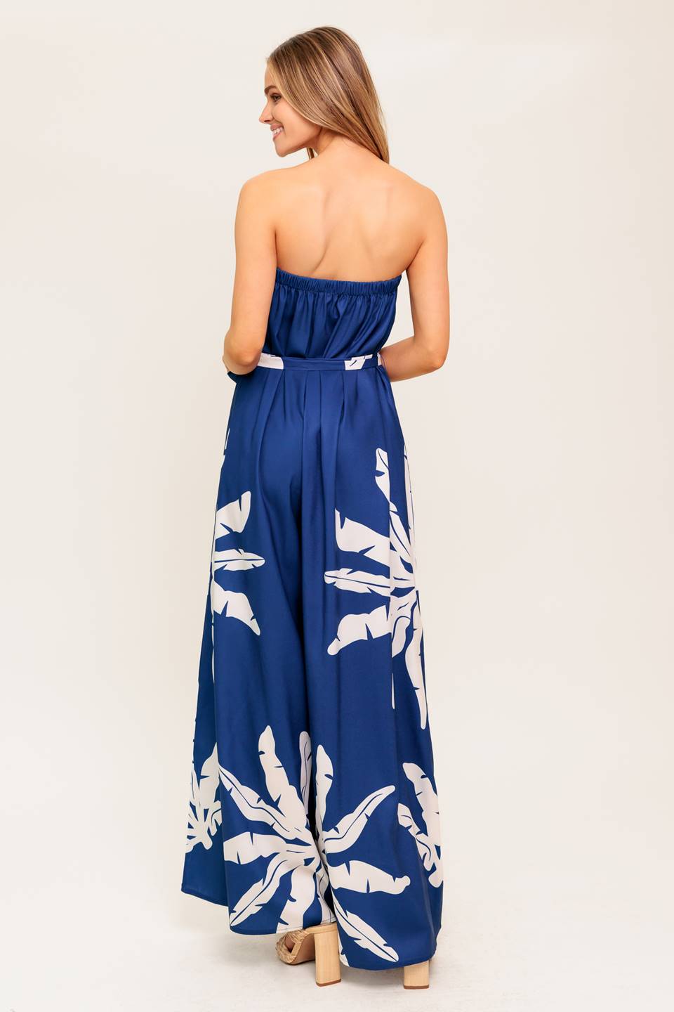 NOLANI Strapless Jumpsuit for Women - Navy & White Floral Print Romper, Summer Beachwear, Party Outfit, Vacation Dress