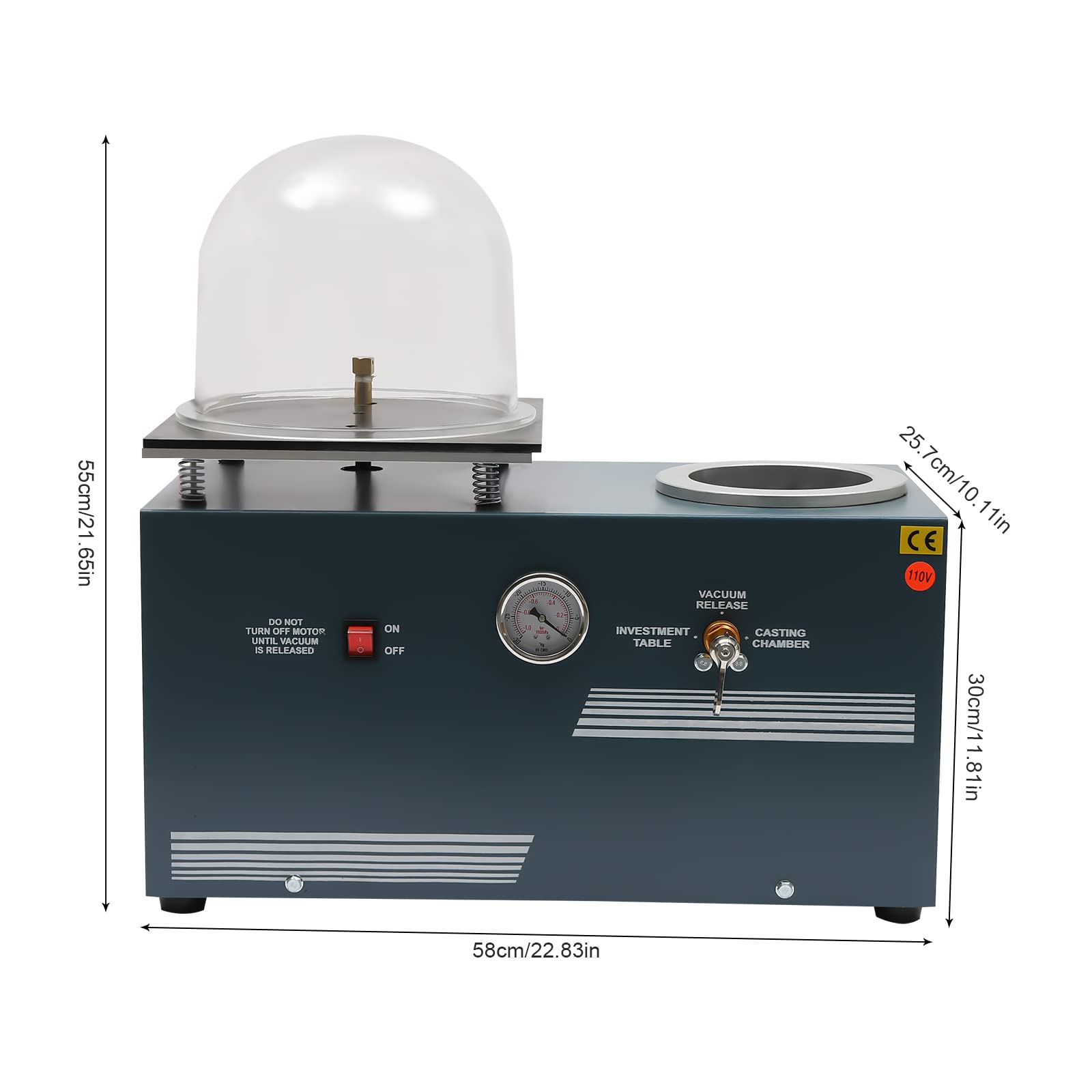 2L/0.5Gal Jewelry Spot Welder & Vacuum Casting Machine - 1/2HP 5CFM with 9