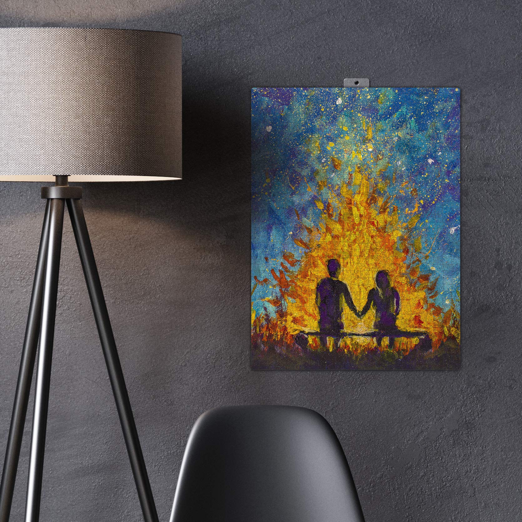 1000 Piece Jigsaw Puzzle for Adults & Teens - Romantic Couple by Campfire Painting - Includes Puzzle Saver Kit - Perfect for Family Game Night, Stress Relief & Home Decor