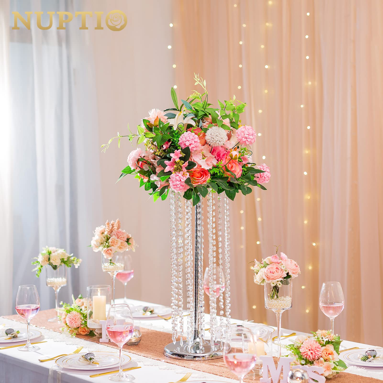 NUPTIO 10-Pack 23.6 Inch Silver Metal Zinc Trumpet Flower Vases - Elegant Wedding Centerpiece Decor for Table Arrangements, Home Decor & Event Styling