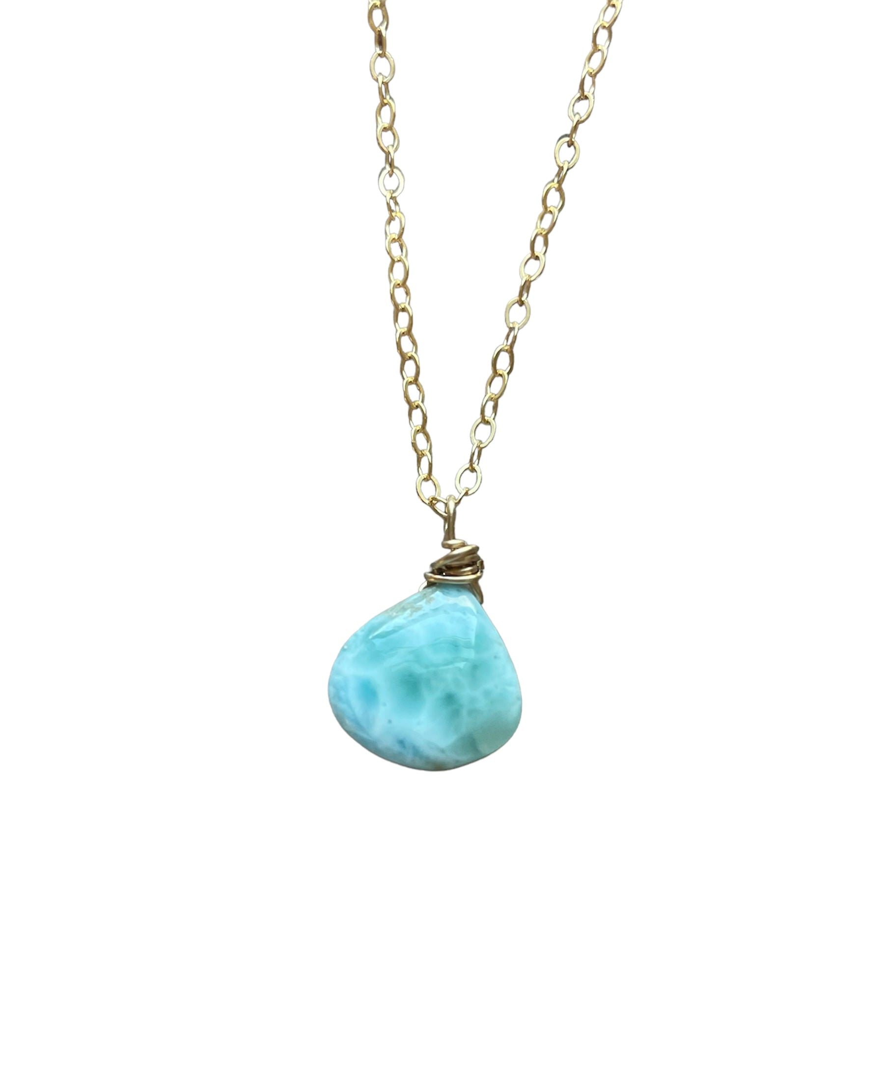 Larimar Drop Necklace - 14K Gold Filled Pendant Jewelry for Women - Perfect for Beach Vacations, Weddings & Everyday Elegance