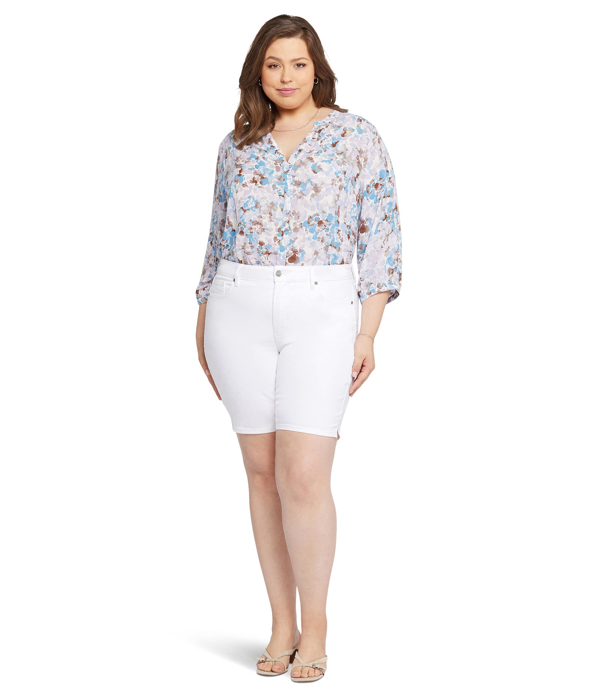 NYDJ Plus Size Ella Shorts with Side Seam Slits - Comfortable Women's Casual Shorts in Optic White | Perfect for Summer Outfits, Beach Vacations & Lounge Wear