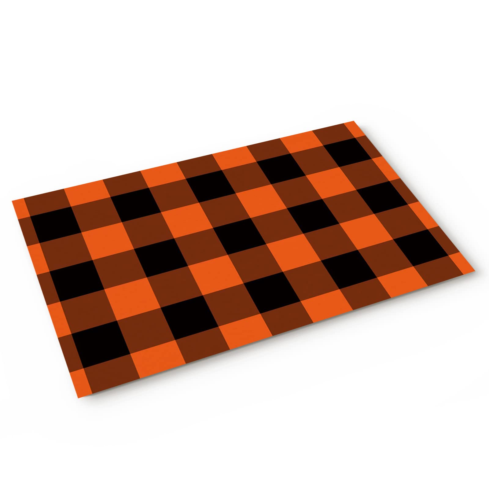 Buffalo Check Plaid Indoor/Outdoor Doormat - Non-Slip Front Door Mat for Halloween & Year-Round Use - Rustic Orange & Black Welcome Mat (18