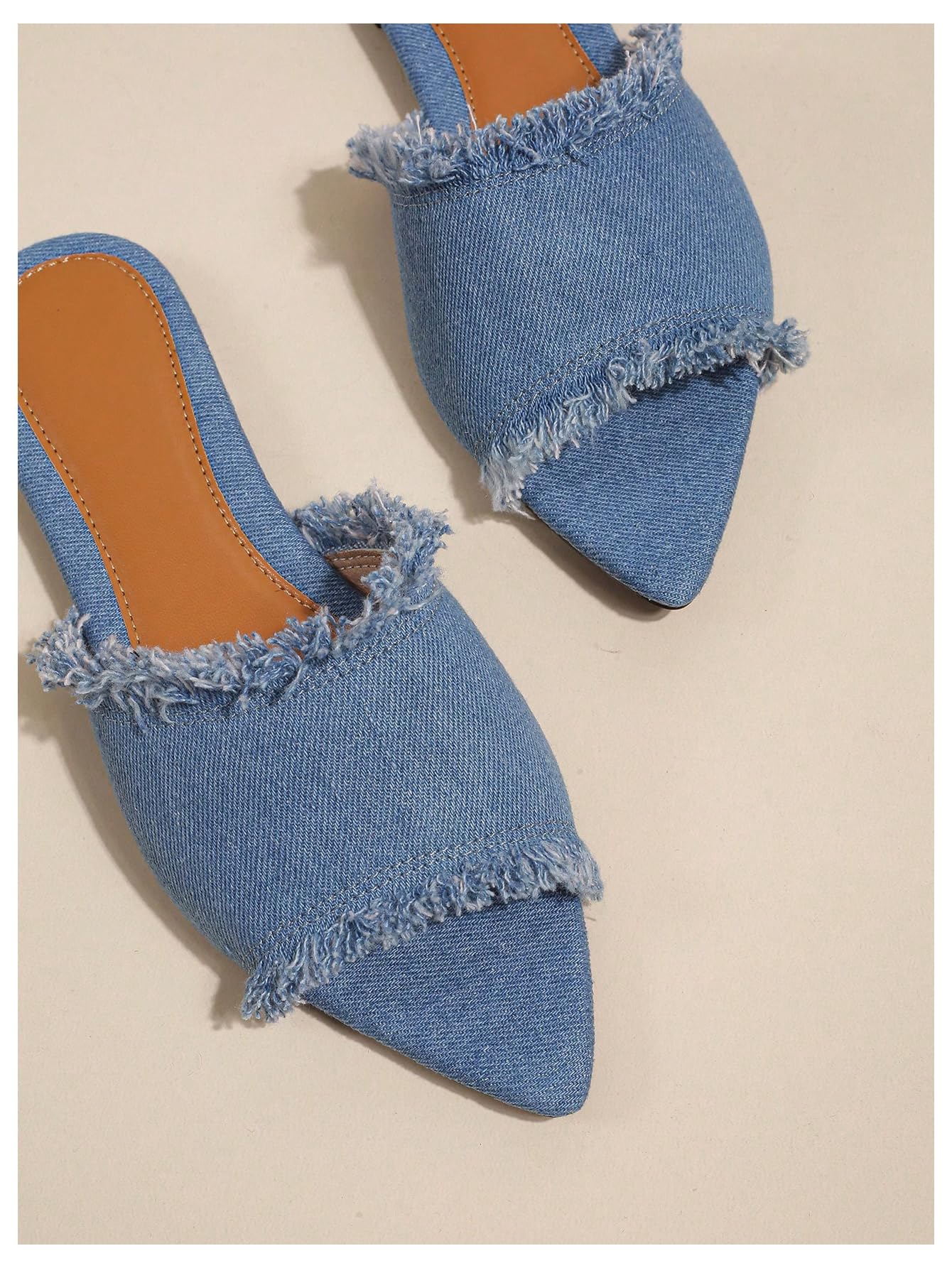 Verdusa Women's Pointed Toe Denim Flat Sandals - Slip On Open Toe Summer Shoes for Casual Wear, Beach & Outdoor Activities