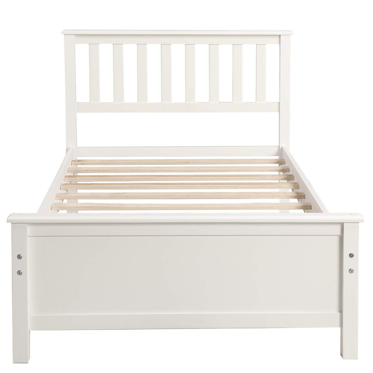 Twin Size Wood Platform Bed Frame with Headboard & Footboard - Sturdy Wood Slat Support, White - Perfect for Kids' Rooms, Guest Bedrooms & Small Spaces