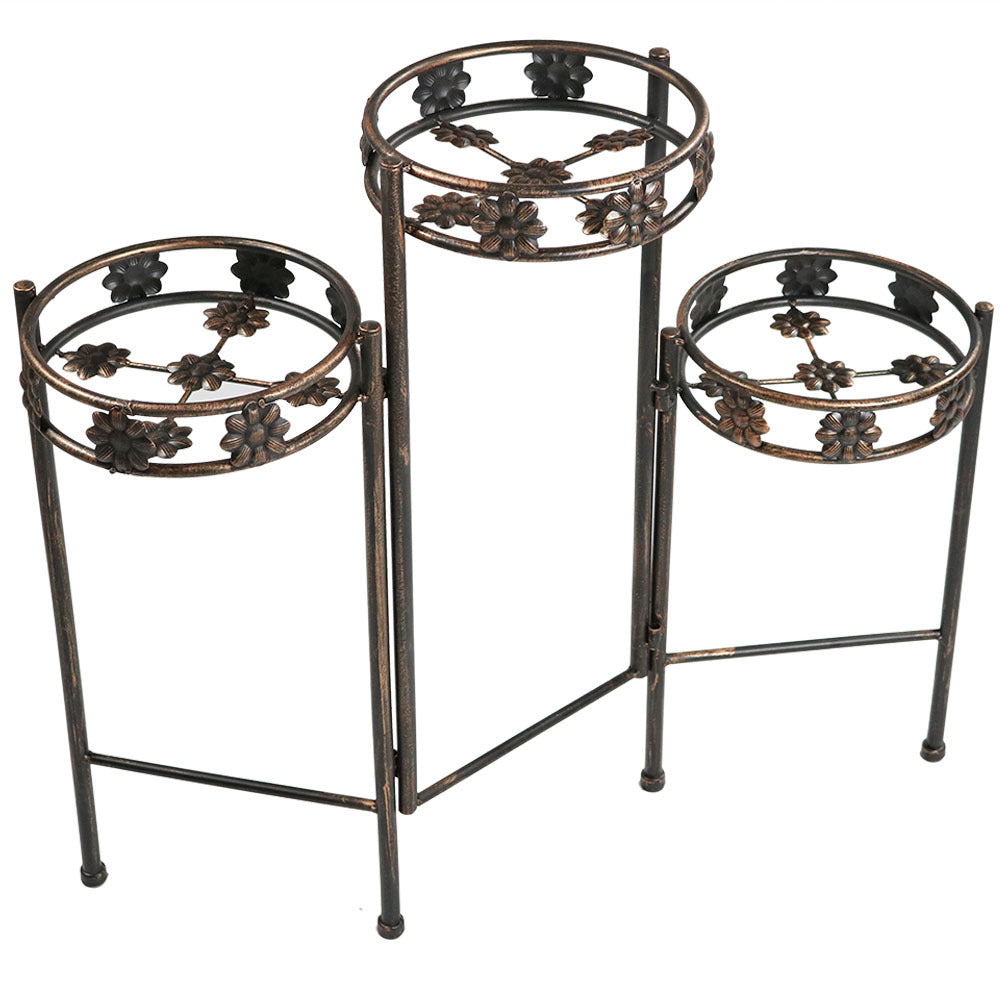 Sunnydaze 3 Tier Folding Plant Stand - 29 Inch Tall Indoor Outdoor Metal Flower Pot Holder for Patio, Garden, Balcony Decor - Perfect for Displaying Potted Plants, Herbs, and Succulents
