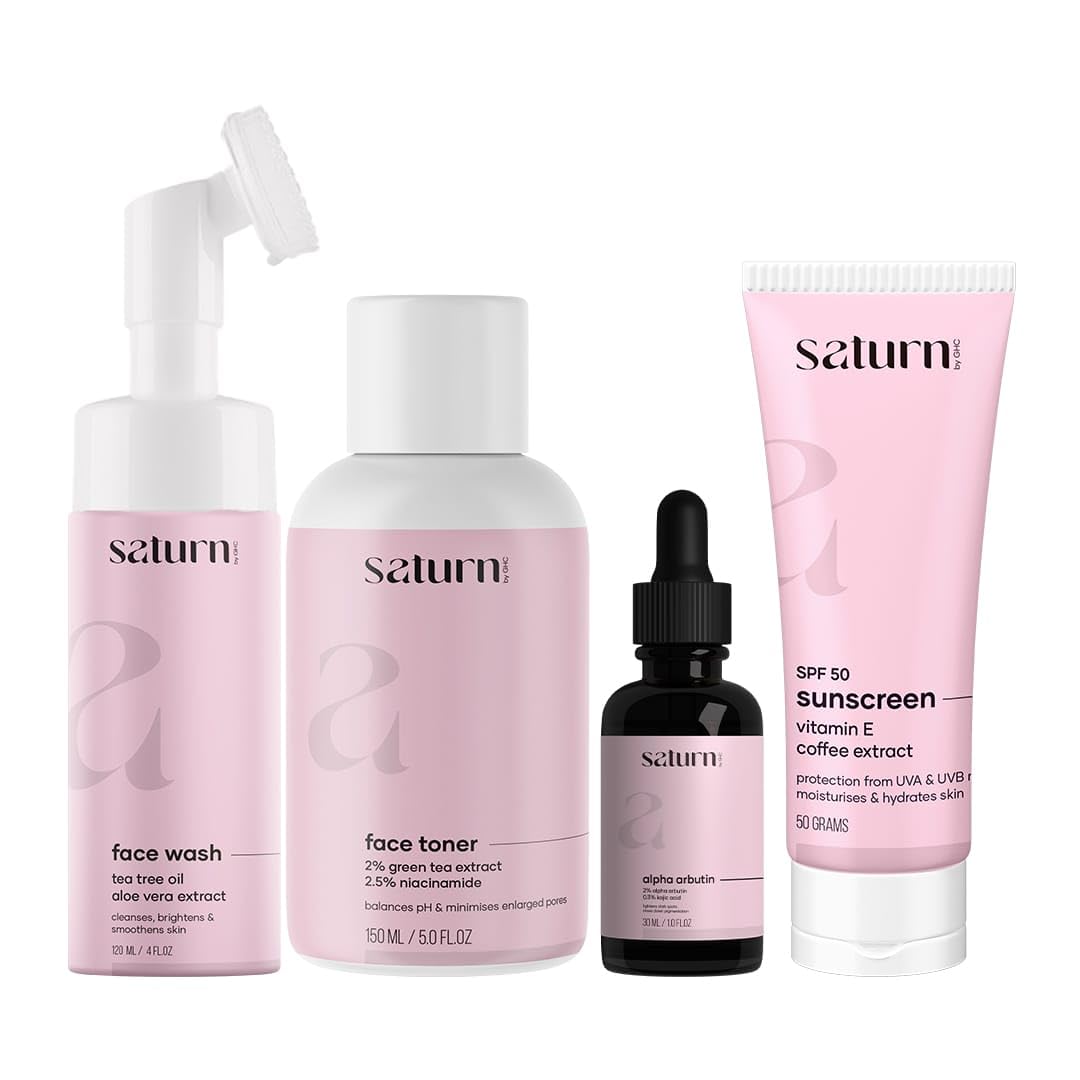 Saturn by GHC Ultimate Acne Care Combo Set - Complete Skincare Kit with Face Wash, Toner, Alpha Arbutin Serum & Sunscreen for Clear, Nourished Skin | Perfect for Daily Acne Treatment & Sun Protection Routine