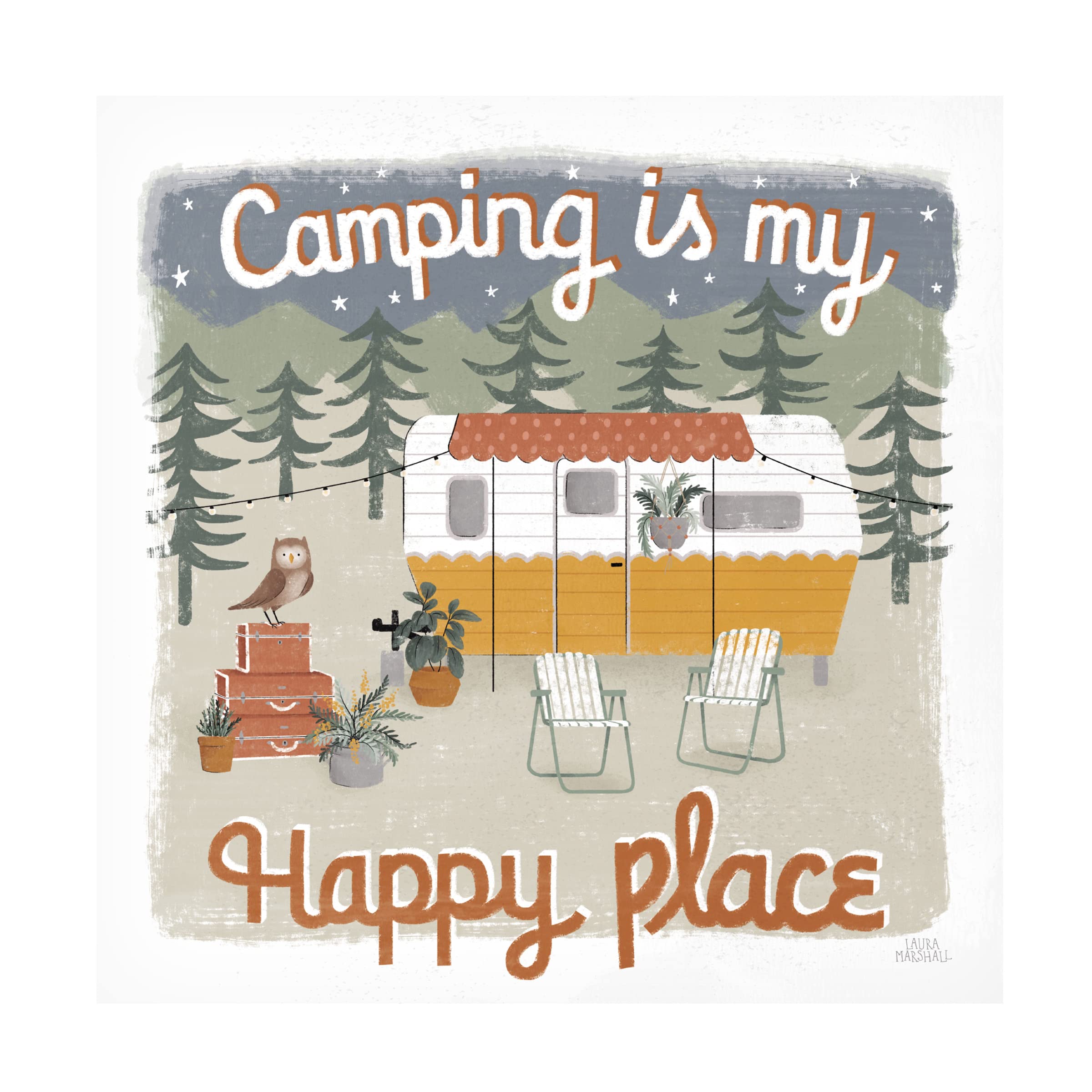 Laura Marshall 'Gone Glamping V' Canvas Wall Art Print - Nature Camping Decor for Living Room, Bedroom & Office