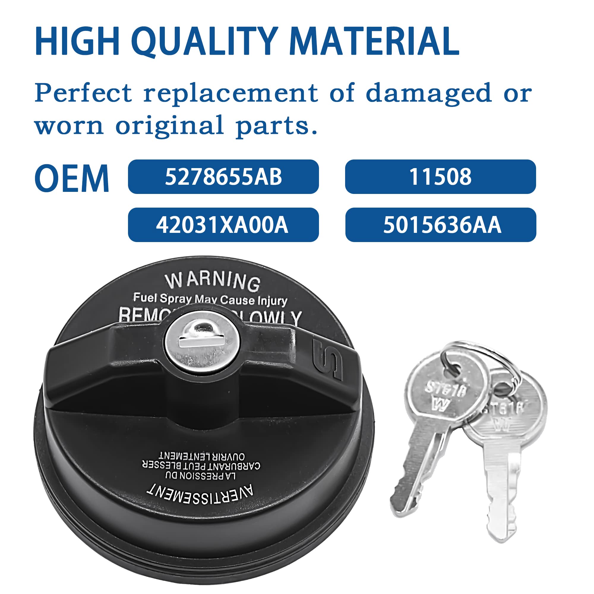 Jeep & Dodge Locking Gas Cap - Compatible with Wrangler TJ JK, Liberty, Cherokee, Grand Cherokee, Commander, Patriot, Ram 1500 2500, Dodge Journey Caravan Avenger - Replaces OEM #05278655AB - Anti-Theft Fuel Tank Security for Parking & Road Trips