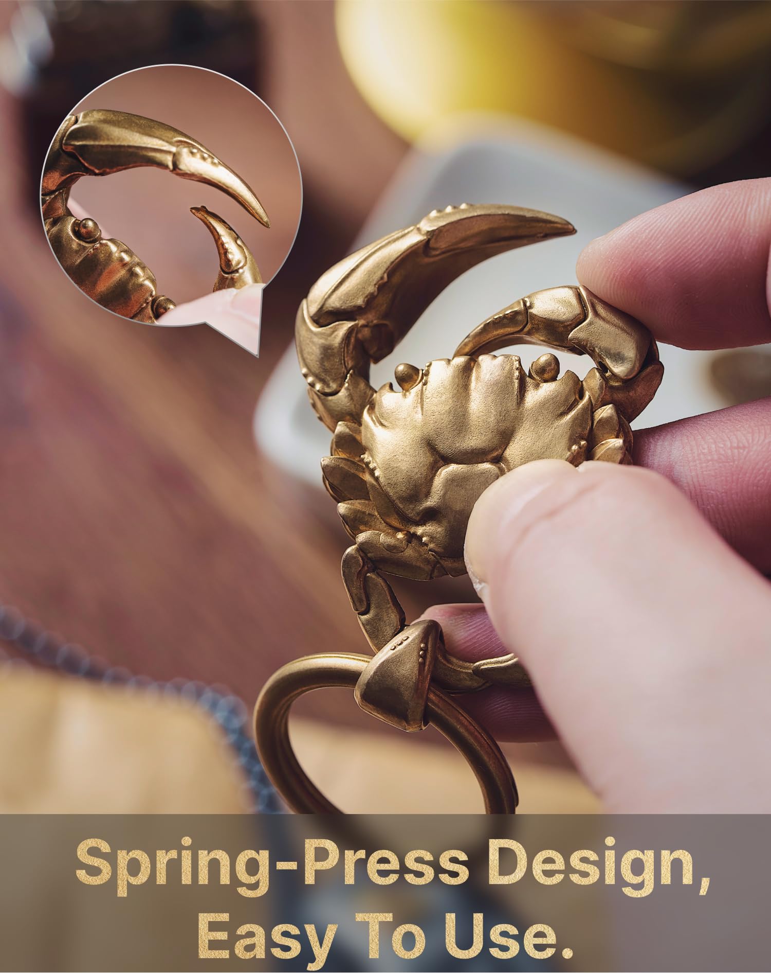 CopperTist.WU Crab Snap Keychain - Brass Quick Release Keychain Clip with Keyring - Unique Novelty Gifts for Men & Women - Perfect for Car Keys, Backpacks & Everyday Carry (EDC) Accessories