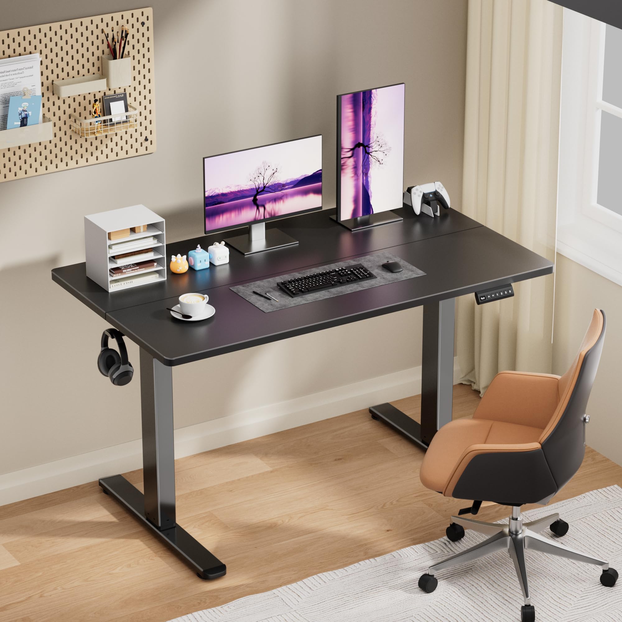 Adjustable Electric Standing Desk 48 x 24 Inches - Memory Height Sit Stand Desk for Home Office with Hook, Black | Ergonomic Workspace Solution for Productivity & Comfort