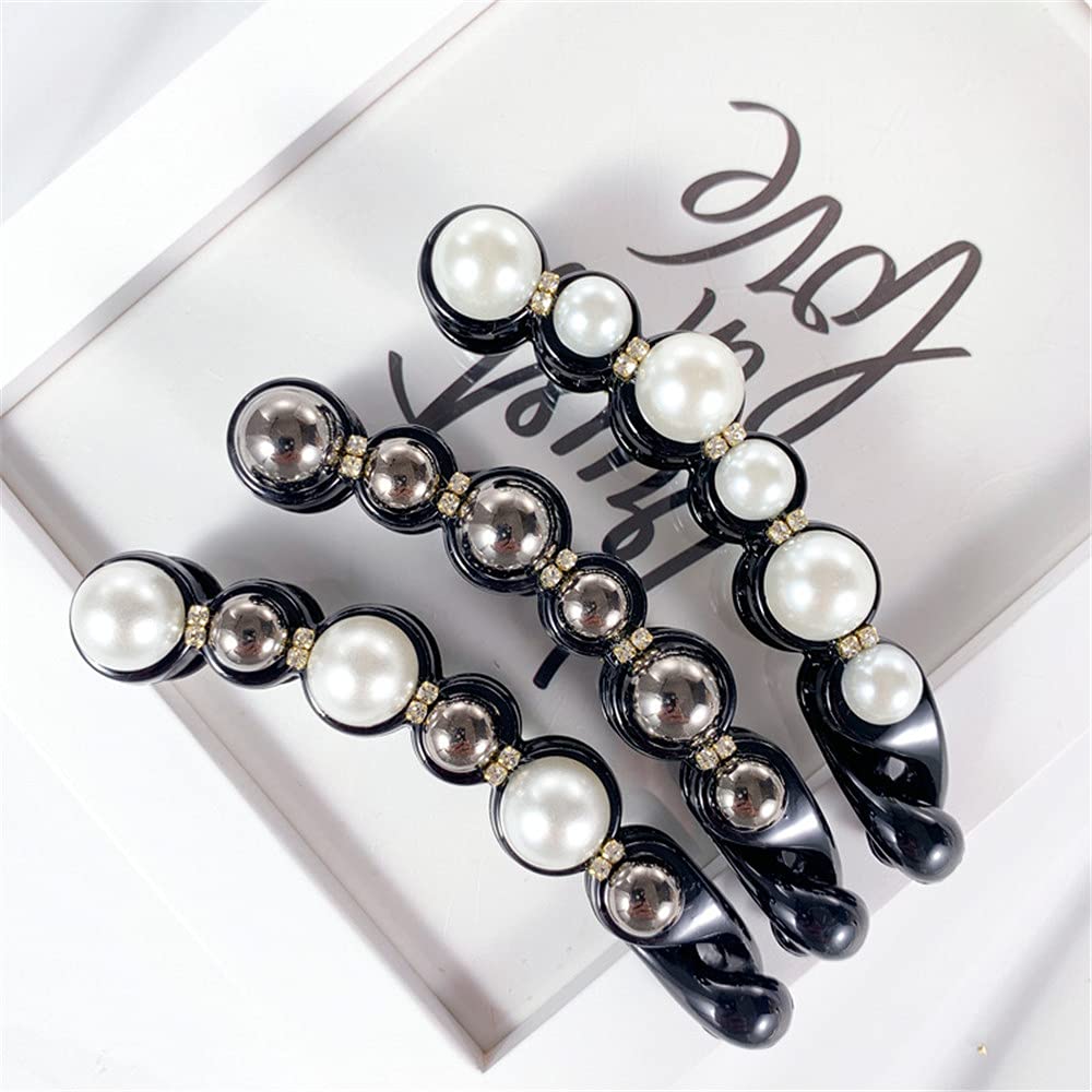 Elegant Pearl Rhinestone Banana Hair Clips for Women - 6 Pcs Set, Ponytail Hairpins, Barrettes & Headwear Accessories - Perfect for Weddings, Parties & Everyday Styling
