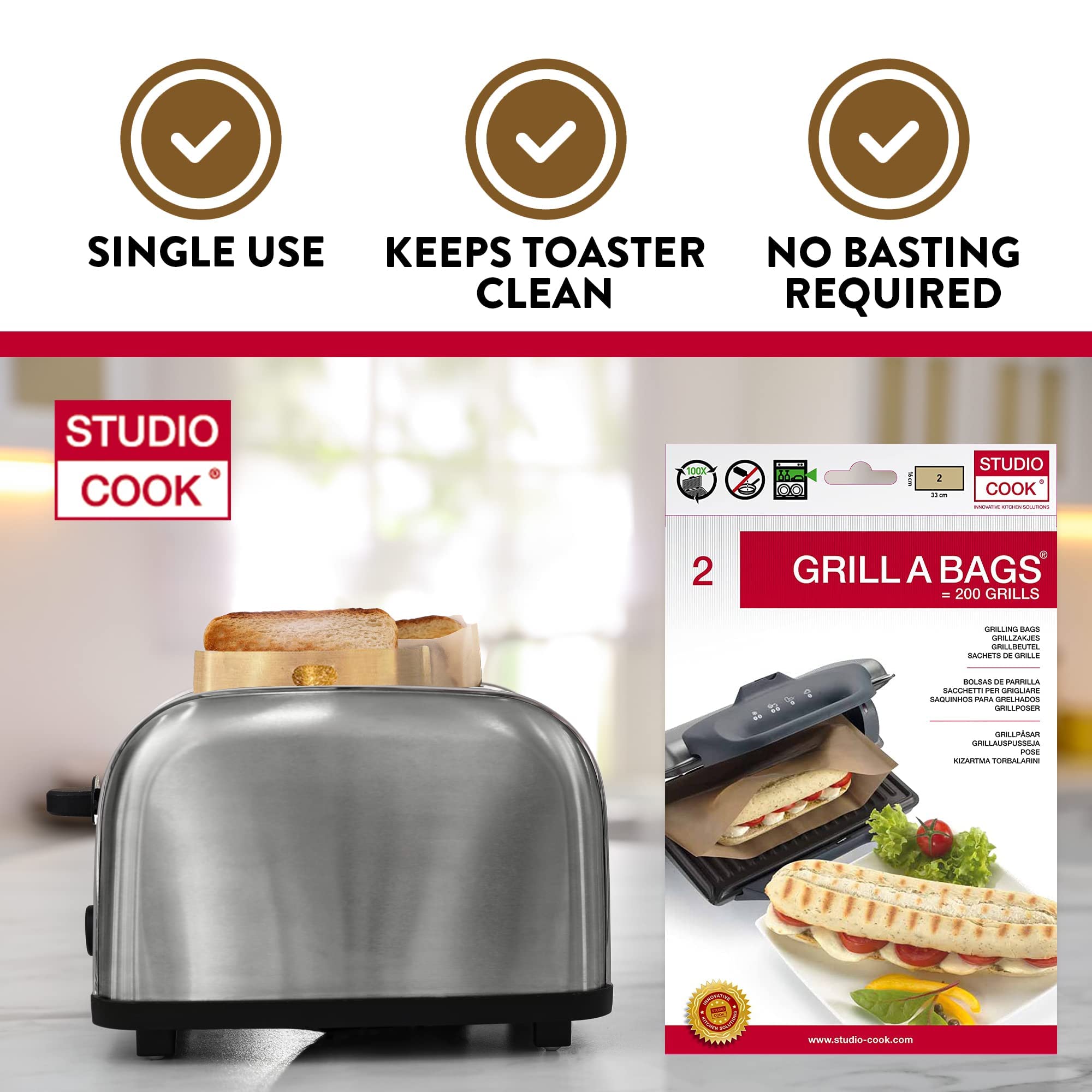Reusable Grill & Toaster Bags - 100 Uses, Dishwasher Safe, No Butter/Oil Needed - Perfect for Grilled Cheese, Panini, Burgers & Sandwiches - Ideal for Camping, BBQs & Quick Kitchen Meals - 2 Pack