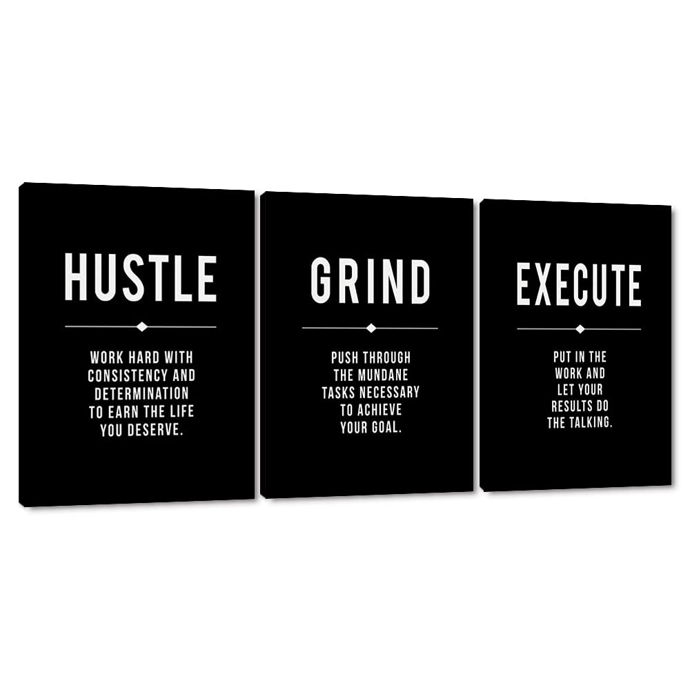 Modern Motivational Canvas Wall Art - 3 Panel Inspirational Quote Posters for Office & Home Decor, Framed Work Hard Encouraging Painting Prints (24
