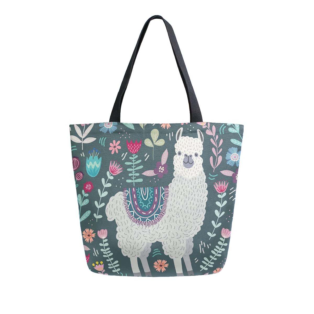 SUABO Large Llama Print Canvas Tote Bag for Women - Reusable Grocery Shopping Bag, Casual Shoulder Handbag for Outdoor, Beach, Travel & Daily Use