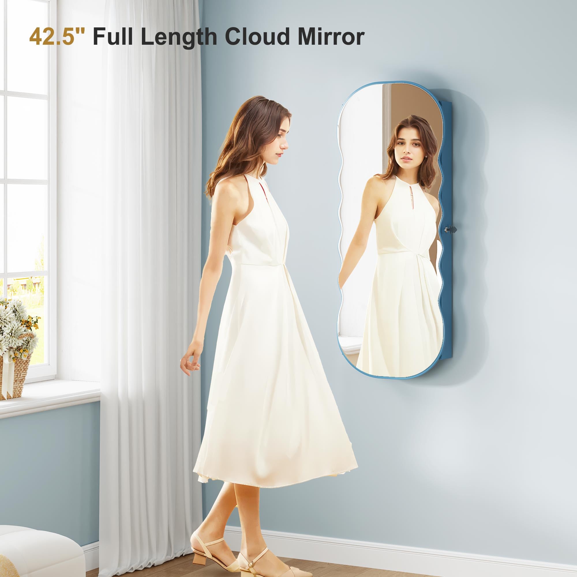 HNEBC LED Mirror Jewelry Cabinet - Wall/Door Mounted Jewelry Armoire Organizer with Lights & Lock - 42.5