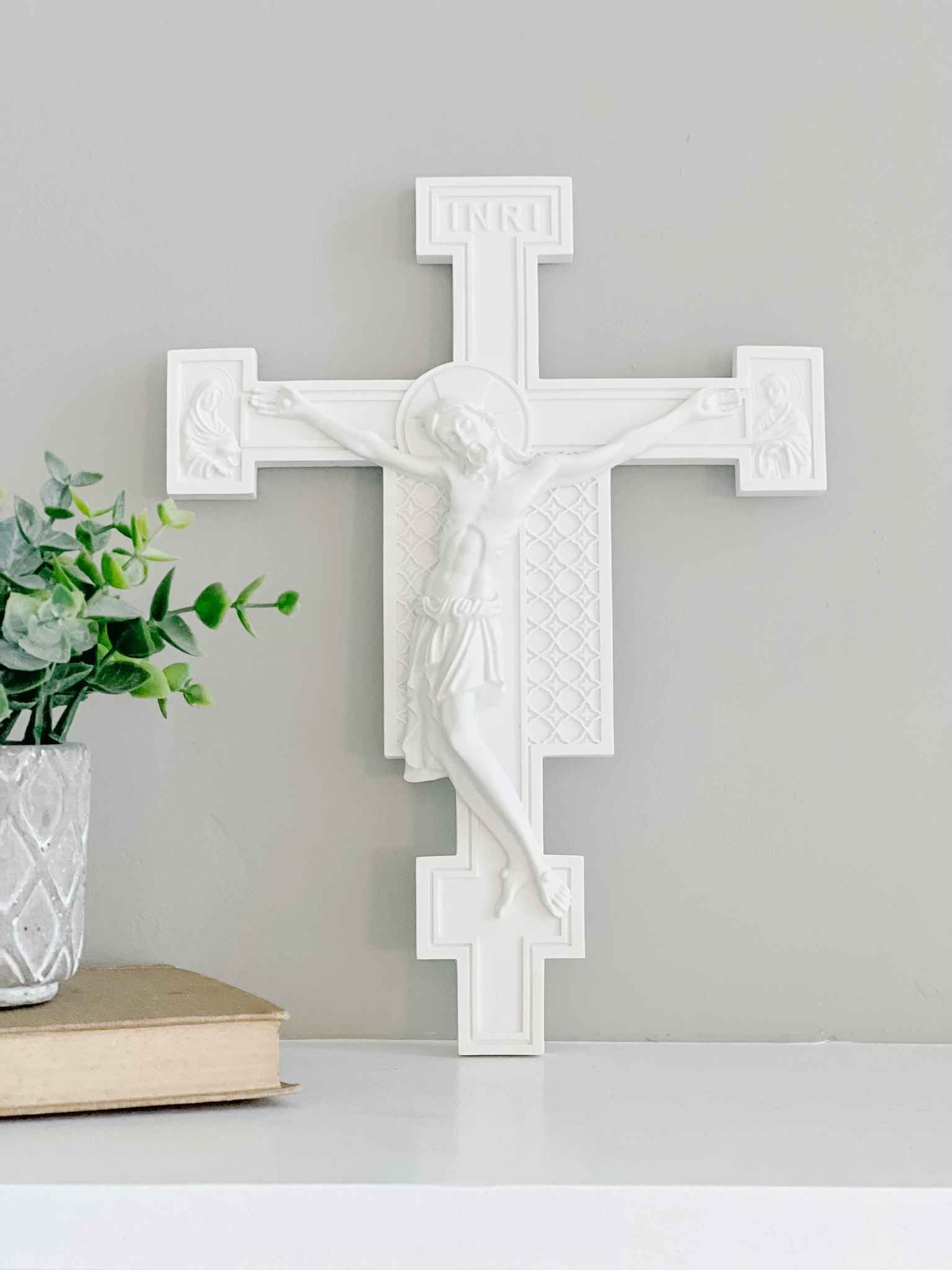 White Florentine Crucifix - Handcrafted Religious Cross Pendant for Necklace - Perfect for Gifts, Baptism, First Communion & Spiritual Jewelry