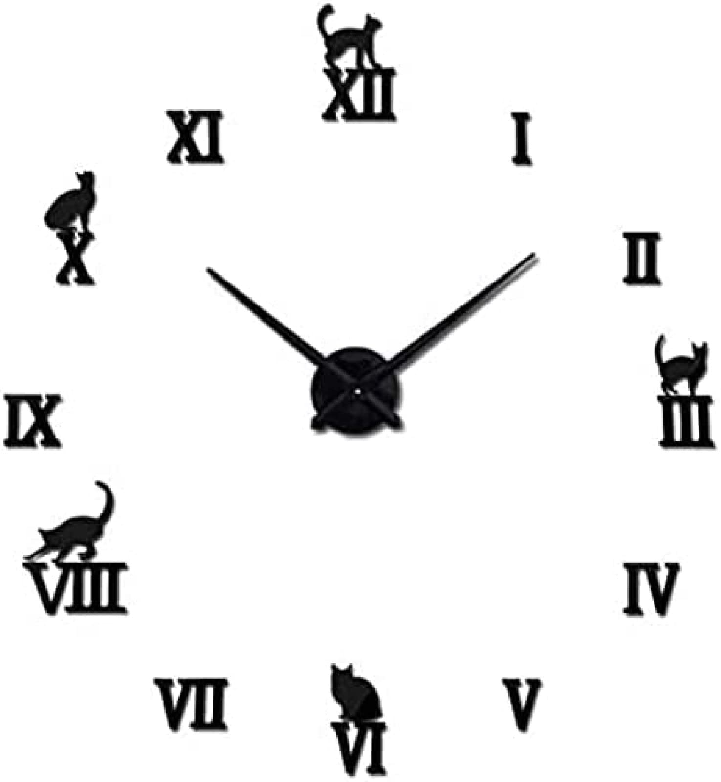 37 Inch Black 3D Cat Wall Clock - Modern Quartz DIY Decorative Wall Clocks for Living Room, Bedroom & Office | Silent Non-Ticking Digital Watch | Unique Gift Idea for Home Decor