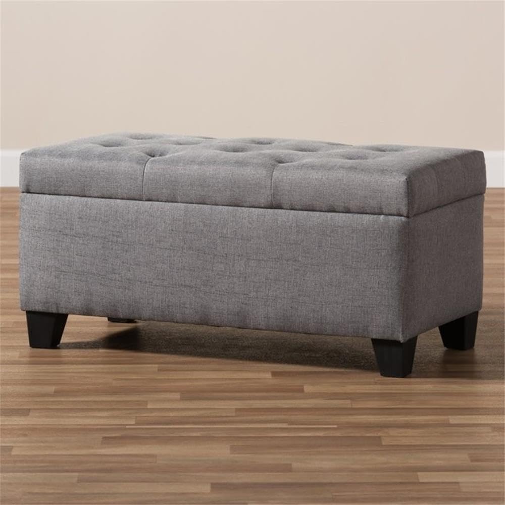 BOWERY HILL Grey Upholstered Storage Ottoman Bench with Lift Top - Perfect for Living Room, Bedroom & Entryway Storage Solution
