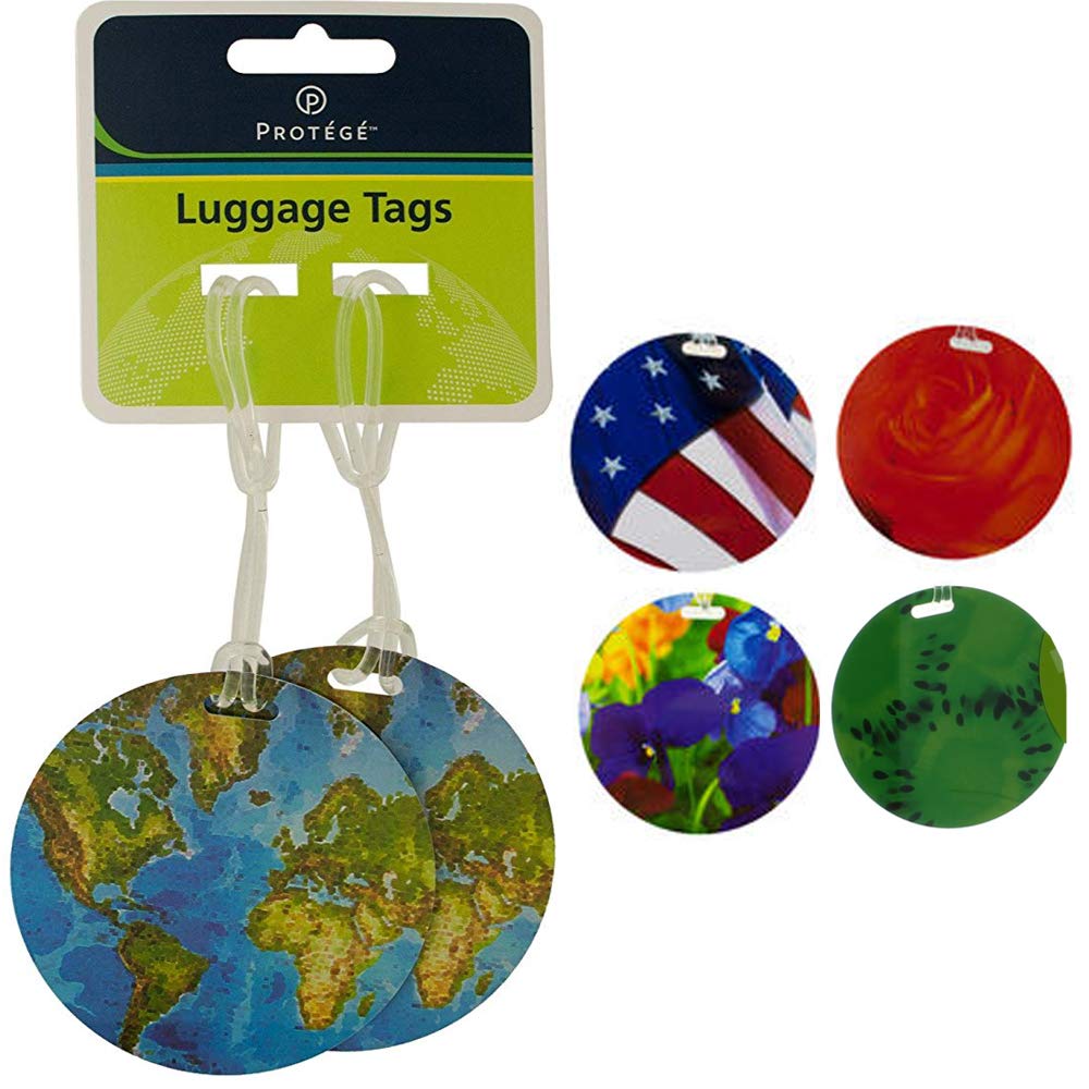 4-Piece Travel Luggage Tag Set - Durable Plastic Suitcase & Backpack ID Labels with Unique Designs - Perfect Gift for Frequent Flyers, Business Travelers & Vacationers