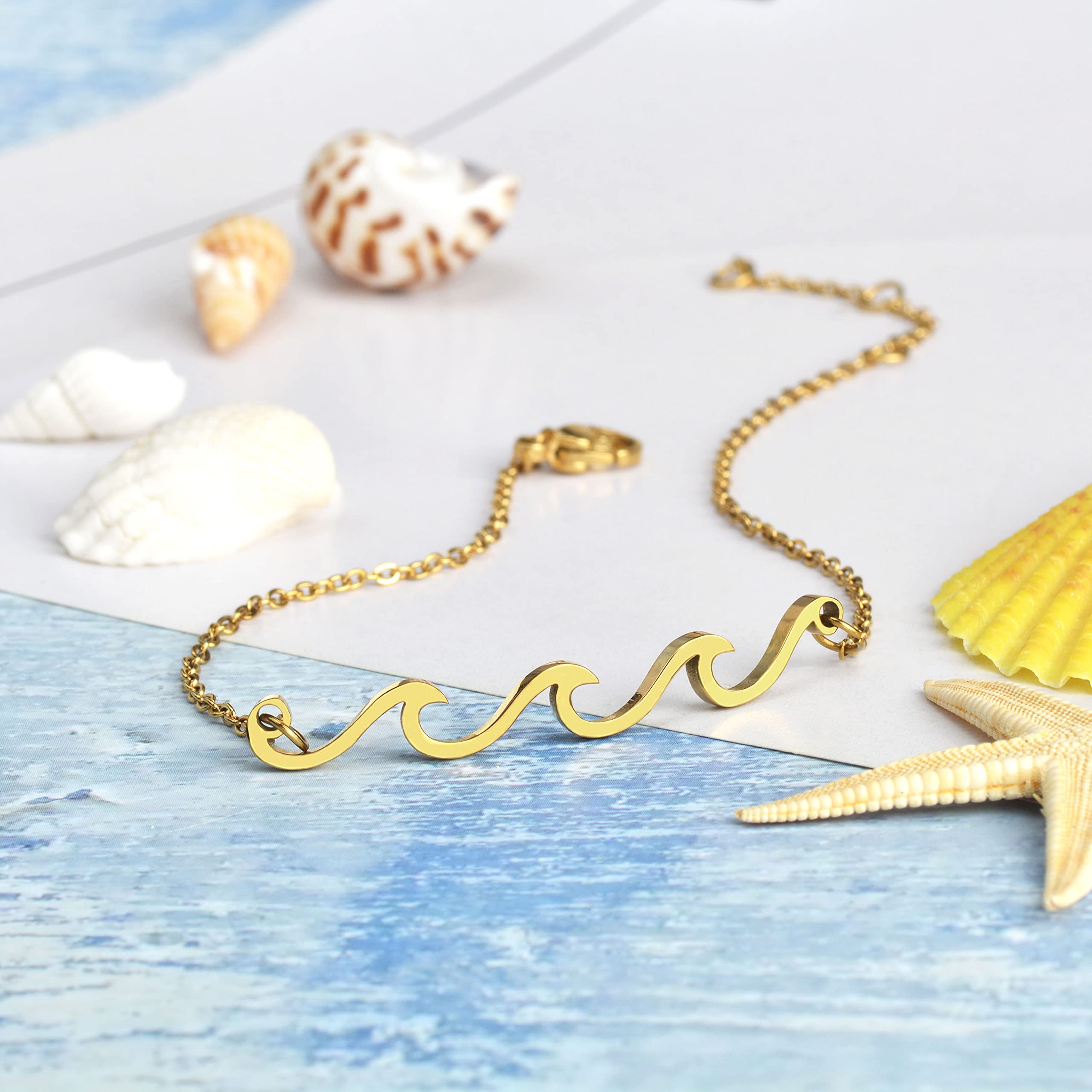 Wave Anklet for Women - Gold & Silver Plated Adjustable Boho Beach Ankle Bracelet | Ocean Wave Foot Jewelry for Summer, Birthday Gifts | Perfect for Vacations, Beach Parties & Boho Fashion