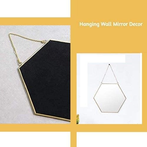 Hexagon Hanging Wall Mirror - Gold Geometric Decorative Mirror for Living Room, Bedroom & Bathroom - Stylish Home Decor Accent Piece
