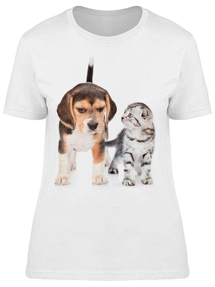 Grumpy Beagle and Kitten Graphic T-Shirt for Women - Cute Funny Animal Print Tee for Casual Wear & Gifts