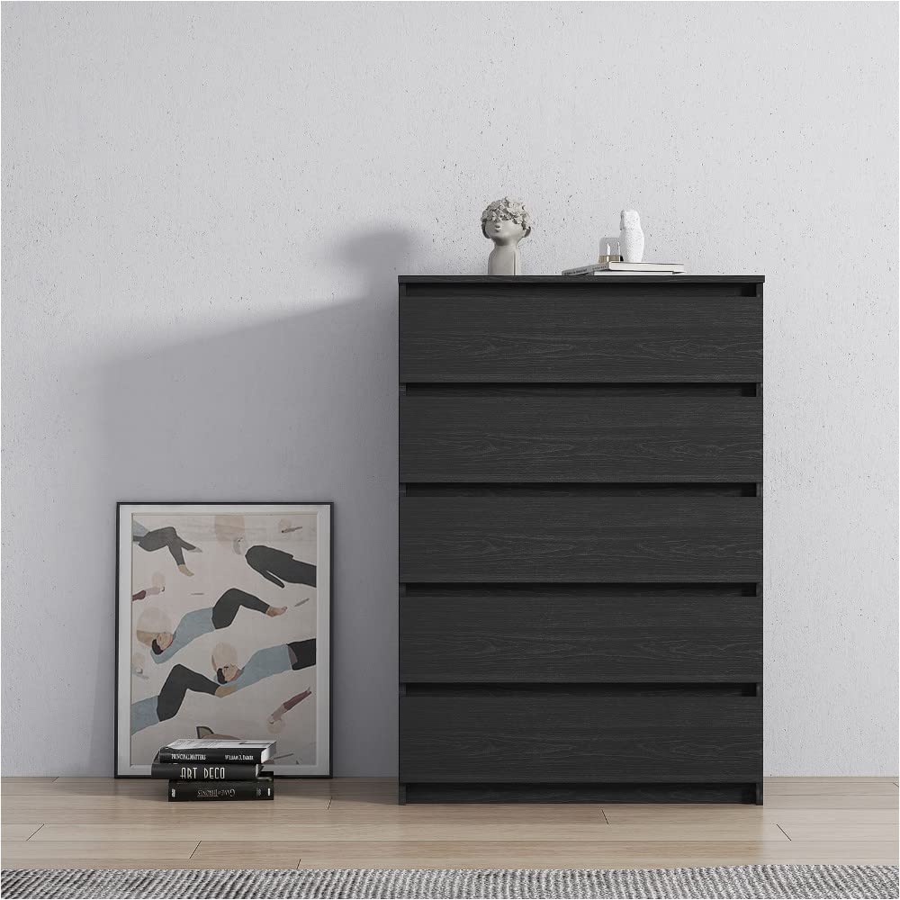 6-Drawer Black Woodgrain Dresser Night Stand | Modern Bedroom Storage Cabinet | Perfect for Bedroom, Living Room & Office Organization