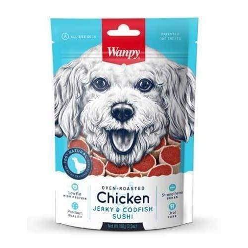 Wanpy Oven Roasted Chicken & Cod Fish Sushi Style Dog Treats 100g - Healthy Natural Snacks for Small Medium Large Dogs - Perfect for Training Rewards & Dental Care