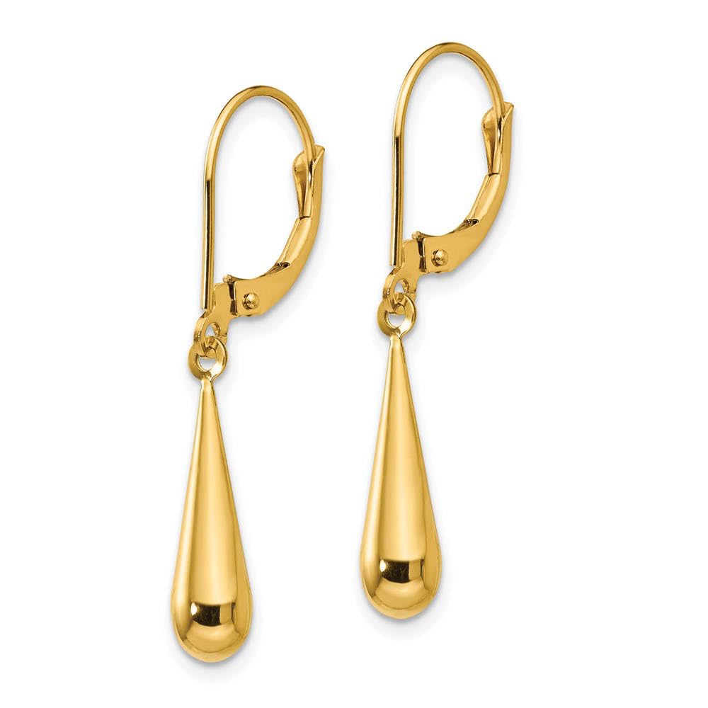 14k Yellow Gold Black Bow 3D Teardrop Lever Back Dangle Earrings for Elegant Evening Events