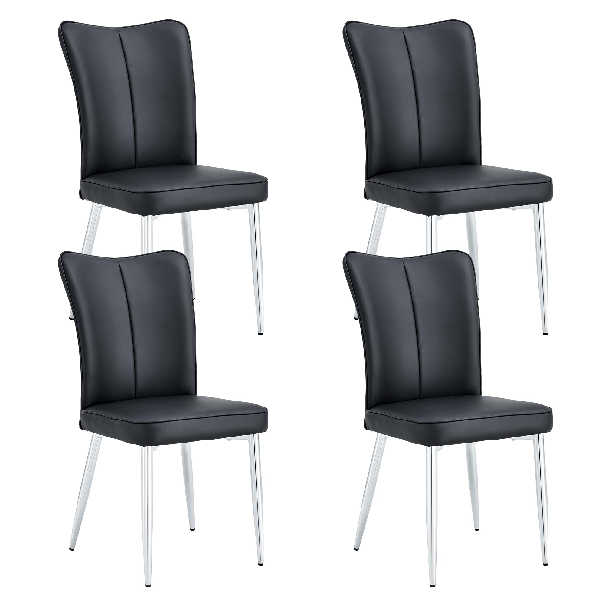 Betoko Mid Century Modern Dining Chairs Set of 4 - PU Cushioned Upholstered Kitchen Chairs with Sturdy Metal Legs - Comfortable Accent Chairs for Dining Room, Kitchen & Home Decor (Black)